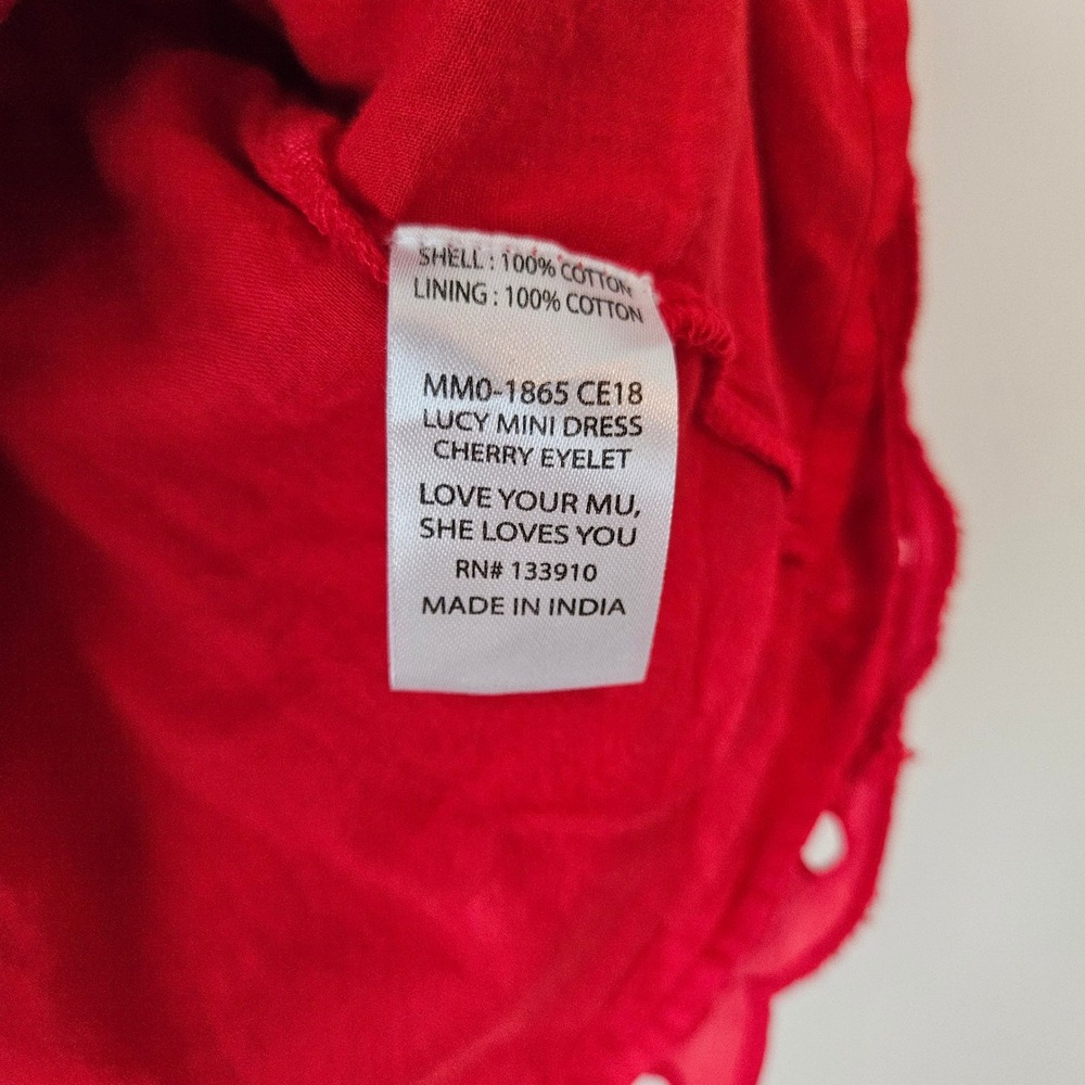 Show Me Your Mumu Lucy Mini Dress Large Cherry Eyelet Red Ruffle Tiered Cotton L - Picture 7 of 8